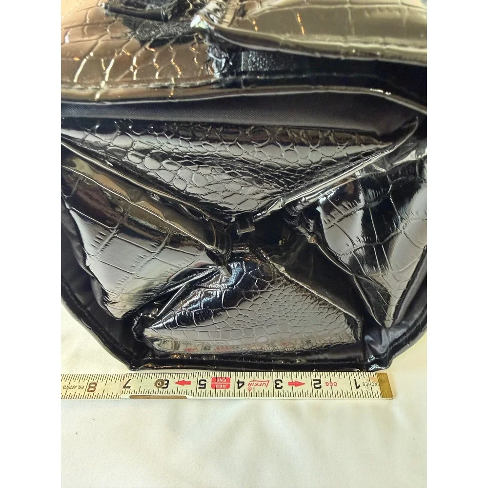 Joy Mangano Better Beauty Case Roll Up Makeup‎ Bag Black Croc Embossed NEW